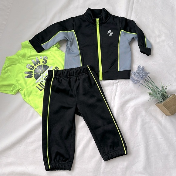 Kids track suit set, black neon yellow, 12-18M - Picture 1 of 3